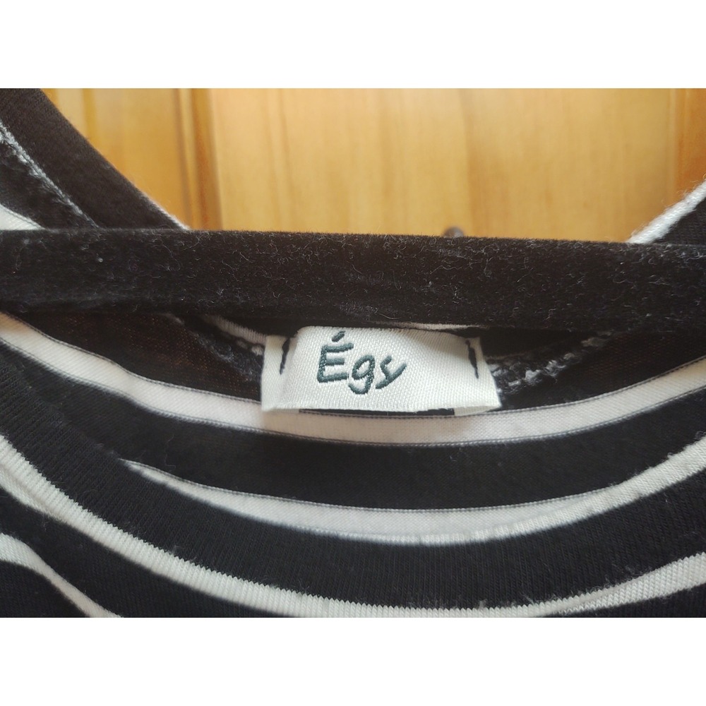 Egy Women's XL Black & White Striped Long Dolman Sleeve Boho Artsy Top Tunic - Picture 7 of 12